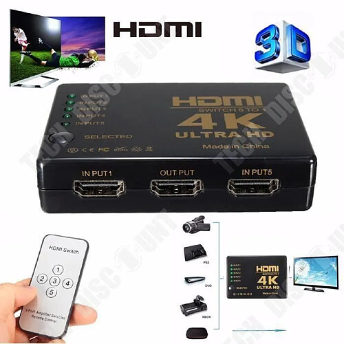 Tech Discount TD® 3D 4K 5 Port HDMI Switch Commutateur Répartiteur Splitter Hub - switch à 5 ports HDMI - convertisseur TV pour appareils