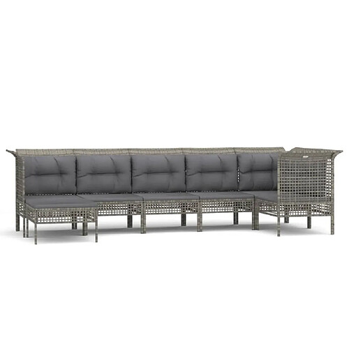 Maison Chic Salon de jardin 7 pcs + coussins - Mobilier/Meubles de jardin - Table et chaises d'extérieur Gris Résine tressée -MN82341