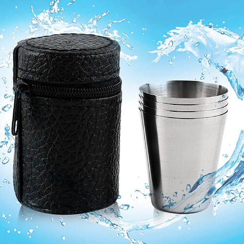 Wewoo 4 en 1 mini tasse acier inoxydable plein air randonnée camping voyage portable eau potable ensemble cuir30ML