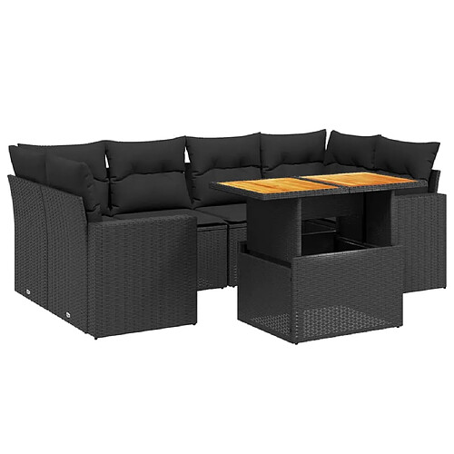 Maison Chic Ensemble Tables et chaises d'extérieur 7pcs avec coussins,Salon de jardin noir résine tressée -GKD331681