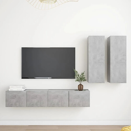 vidaXL Ensemble de meubles TV 4 pcs Gris béton Bois d'ingénierie