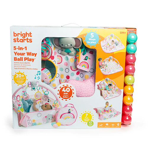 Bright Starts 12625 Bright Starts Baby Play Mat Your Way Ball Play Gym & ; Ball Pit 7 Toys Rainbow Tropics