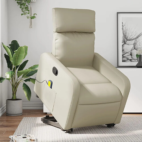 vidaXL Fauteuil inclinable de massage Crème Similicuir