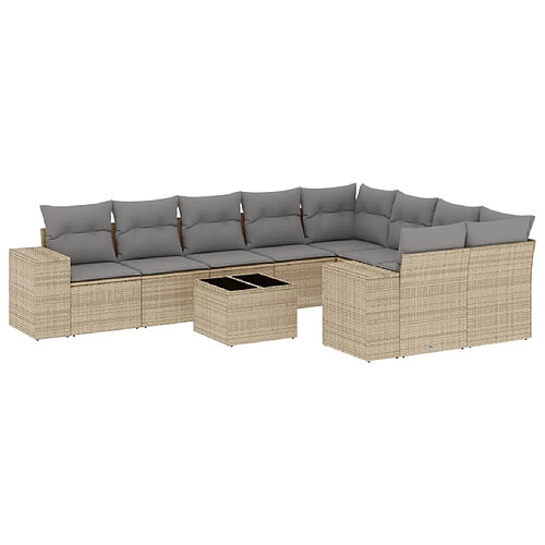 Maison Chic Salon de jardin avec coussins 10 pcs, Ensemble Tables et chaises de jardin, beige résine tressée -GKD679325