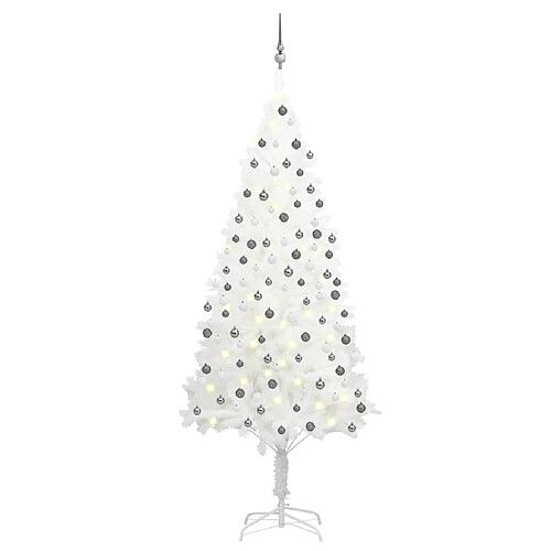 vidaXL Arbre de Noël artificiel pré-éclairé et boules blanc 210 cm