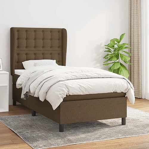 Maison Chic Lit Adulte - Lit simple Lit à sommier tapissier avec matelas moelleux - Meuble de Chambre - Marron foncé 90x200 cm -MN90570