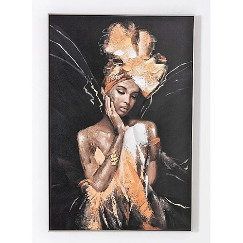 Pegane Tableau peinture à l'huile sur toile, peinte murale avec cadre en bois noir - Longueur 80 x Profondeur 3.5 x Hauteur 120 cm