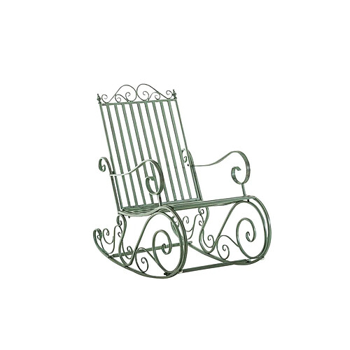 Decoshop26 Chaise fauteuil à bascule rocking chair pour jardin en fer vert vieilli MDJ10100