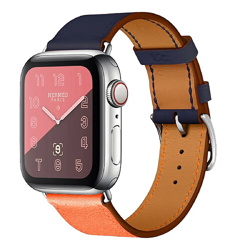 Wewoo Bracelet de montre en cuir bicolore à boucle unique pour Apple Watch séries 3 et 2 et 1 38 mmorange + bleu vif