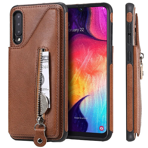 Wewoo Housse Coque Pour Galaxy A50 étui de protection antichoc à double boucle de couleur unie brun