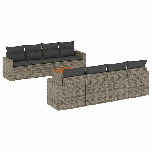 Maison Chic Salon de jardin 9 pcs avec coussins | Ensemble de Table et chaises | Mobilier d'Extérieur gris résine tressée -GKD23532