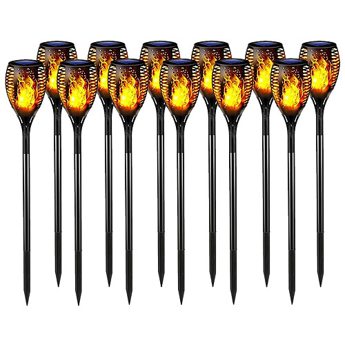 Lot de 11 Torche Lumière Recharge Solaire effet flamme IP65 Avec Piquet , 5W Pour Jardin Extérieur - Visiodirect -