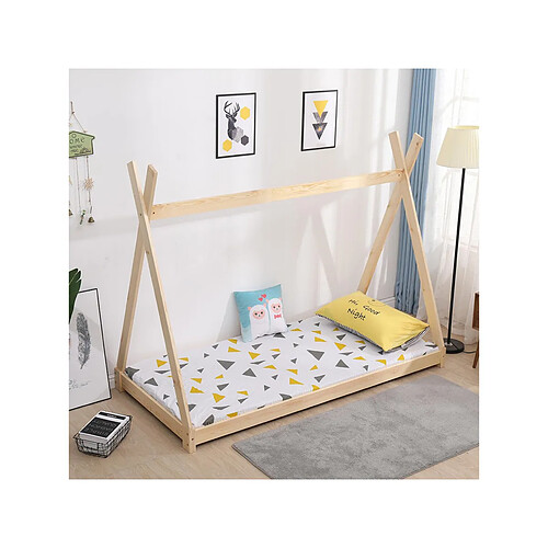 Mes Lit enfant tipi 90x190 cm en pin naturel avec sommier