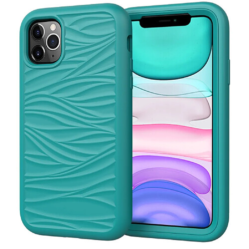 Coque en TPU anti-poussière, détachable 2-en-1, avec texture ondulée vert pour votre iPhone 11 Pro Max 6.5 pouces