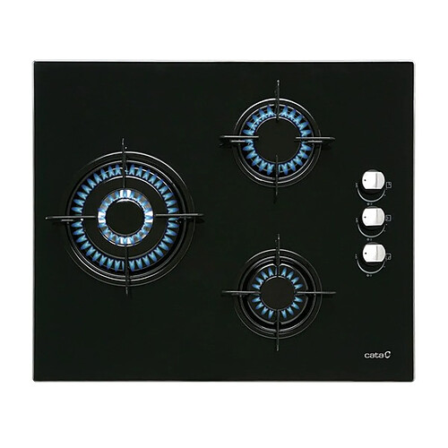 Totalcadeau Plaque au gaz intégrable en verre 60 cm Noir (3 Cuisinières) - Plaque de cuisson cuisine pas cher