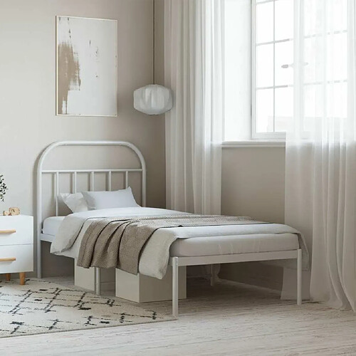 Maison Chic Lit adulte - Cadre de lit métal avec tête de lit,Structure du lit Contemporain pour chambre blanc 90x190 cm -MN83836