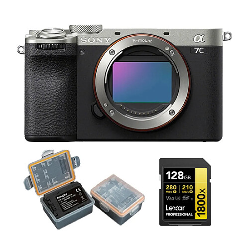 Sony Alpha A7C II Body Agent Boîtier +Lexar 128GB Professional 1800x UHS-II SDXC Memory Card + Kingma 2000mAh Battery (Sony NP-FZ100)