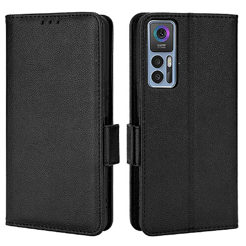 Etui en PU texture litchi, double fermoir magnétique avec support, noir pour votre TCL 30 4G/5G/TCL 30 +