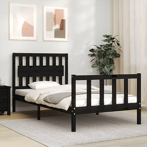 Maison Chic Lit adulte - Cadre de lit et tête de lit,Structure du lit Contemporain pour chambre noir 100x200 cm bois massif -MN29669