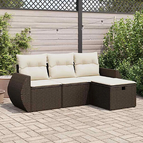 vidaXL Salon de jardin 4 pcs avec coussins marron résine tressée