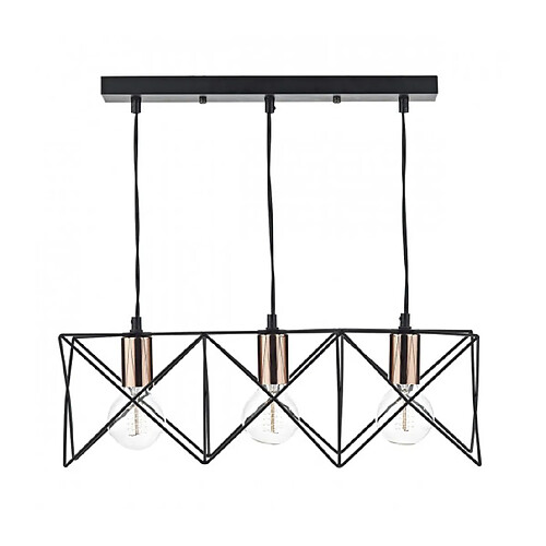 Luminaire Center Suspension Midi noir mat et cuivre poli 3 ampoules