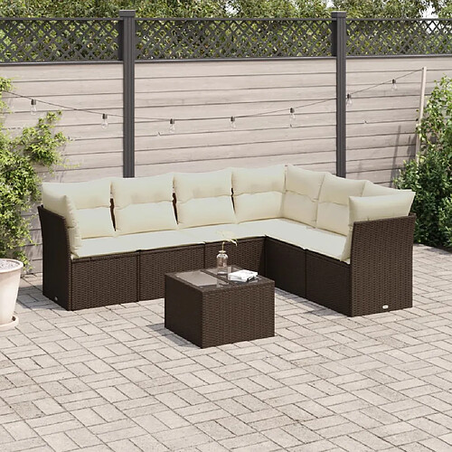 vidaXL Salon de jardin avec coussins 7 pcs marron résine tressée