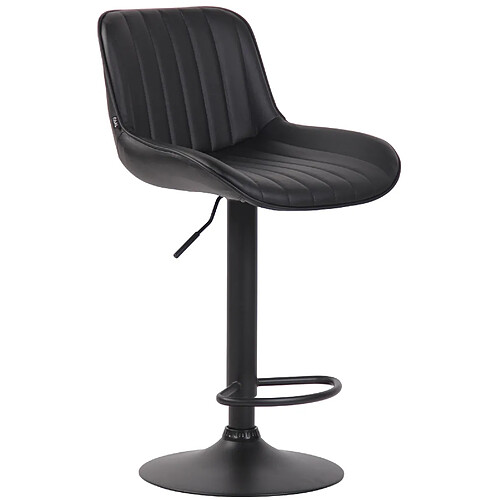 Decoshop26 Tabouret de bar chaise haute x1 en PVC noir coutures verticales support en métal noir 10_0005101