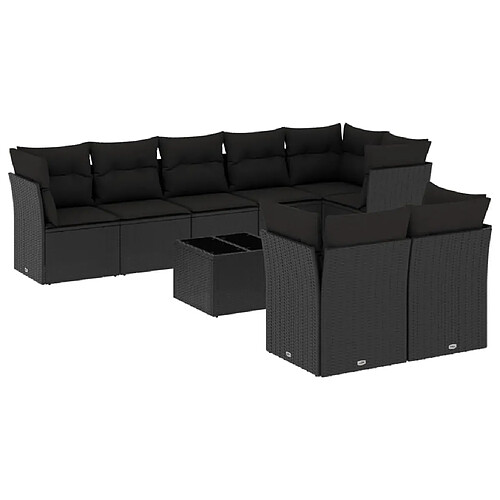 Maison Chic Salon de jardin 9 pcs avec coussins | Ensemble de Table et chaises | Mobilier d'Extérieur noir résine tressée -GKD68211