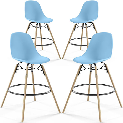 ICONIK INTERIOR Tabourets de Bar - Design Scandinave - Pieds en Bois - Lot de 4 - Skögur Bleu clair