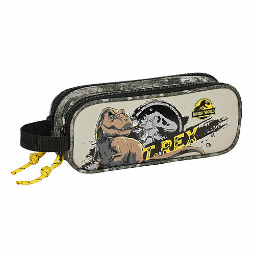 Trousse Fourre-Tout Double Jurassic World Warning Gris 21 x 8 x 6 cm