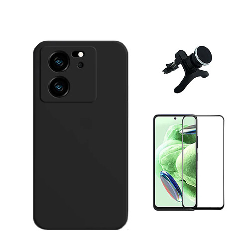 Kit Film Verre Trempé de la Étui Complète 5D + Étui Silicone Liquide + SuppOrt Magnétique Renforcé Phonecare pour Xiaomi 13T - Noir