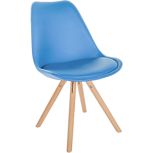 Decoshop26 Chaise de salle à manger x1 style scandinave assise en PVC bleu clair et pieds ronds en bois clair 10_0001436