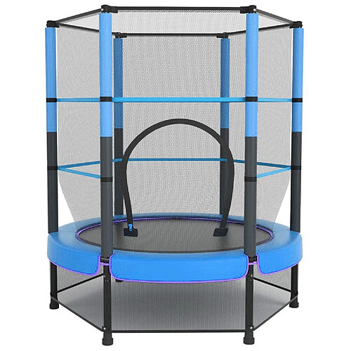 Tranpoline Exterieur avec Filet de protection - Trampoline enfant et adulte-K IKIDO-Ø 140 x 160H(130hauteur de filet)-Trampoline de jardin-Ressort-Cadre en acier-Bleu