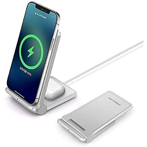 Chrono Chargeur sans fil 20W, station de charge sans fil pliable 2 en 1 pour Samsung Galaxy S21/S20/S10/S10+/S9/Note 10/Galaxy Buds; Support de chargeur sans fil 7.5W pour iPhone 11/X/XS/XR/XS Max/8/8P/Airpods,(blanc)