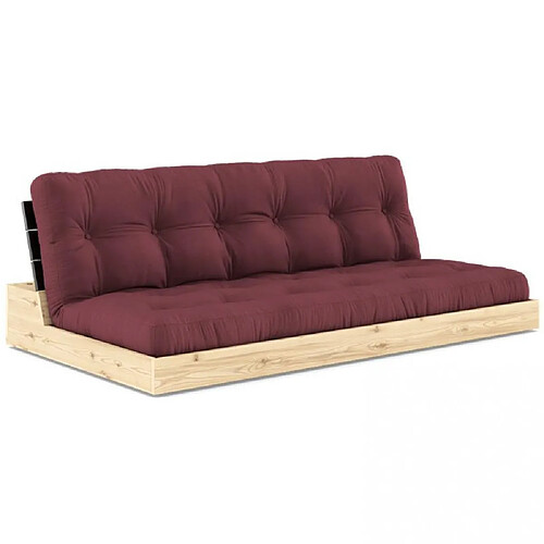 Inside 75 Canapé lit futon BASE bordeaux couchage 130cm dossiers noirs coffres