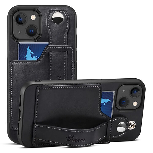 Coque en TPU + PU avec béquille pour dragonne et porte-carte noir pour votre iPhone 13 6.1 pouces