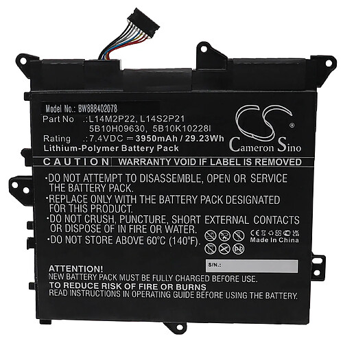 vhbw Batterie compatible avec Lenovo IdeaPad 300S 11IBR, 11IBR (80KU), 11IBR (80KU001PGE) ordinateur portable (3950mAh, 7,4V, Li-polymère)