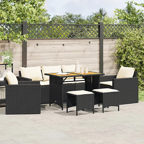 vidaXL Salon de jardin 6 pcs avec coussins noir résine tressée