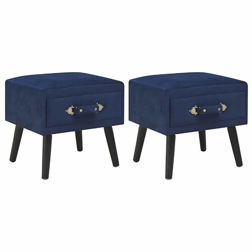 Helloshop26 Table de nuit chevet commode armoire meuble chambre 2 pcs bleu 40x35x40 cm velours 1402049