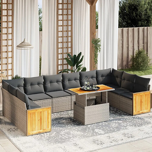 vidaXL Salon de jardin 11 pcs avec coussins gris résine tressée