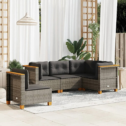 vidaXL Salon de jardin 5 pcs avec coussins gris résine tressée