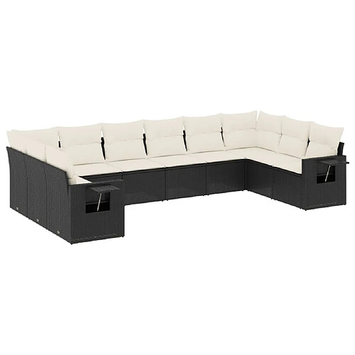 Maison Chic Salon de jardin 10 pcs avec coussins | Ensemble de Table et chaises | Mobilier d'Extérieur noir résine tressée -GKD69368