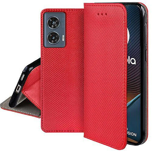 Htdmobiles Housse etui portefeuille avec coque interieure en silicone pour Motorola Edge 50 Fusion 5G + verre trempe - ROUGE MAGNET