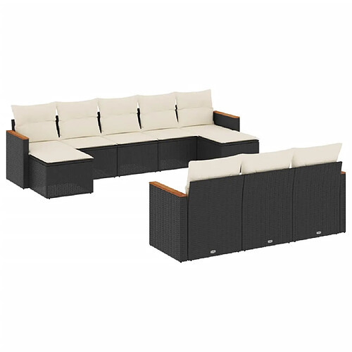 Maison Chic Salon de jardin 10 pcs avec coussins, Ensemble Tables et chaises d'extérieur noir résine tressée -GKD872141