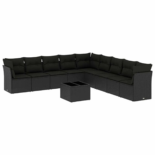 Maison Chic Salon de jardin 10 pcs avec coussins | Ensemble de Table et chaises | Mobilier d'Extérieur noir résine tressée -GKD90289