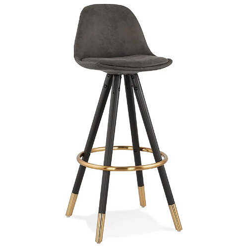 Alterego Tabouret de bar design 'KONG' en microfibre grise et pieds en bois noir