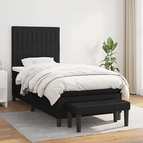 Maison Chic Lit Adulte - Lit simple Lit à sommier tapissier et matelas moelleux - Meuble de Chambre - Noir 80x200 cm Tissu -MN65896