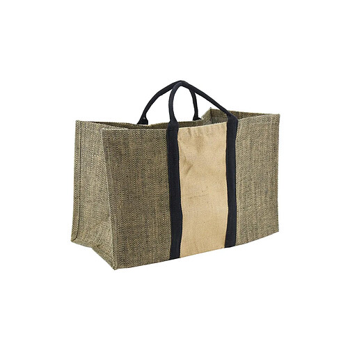 Aubry Gaspard Sac à bûches en jute motif noir.