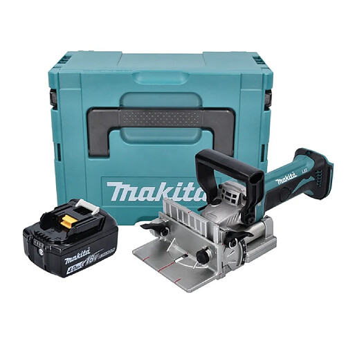 Makita DPJ 180 M1J Fraiseuse rainurer sans fil 18 V 100 mm + 1x batterie rechargeable 4,0 Ah + Makpac - sans kit chargeur