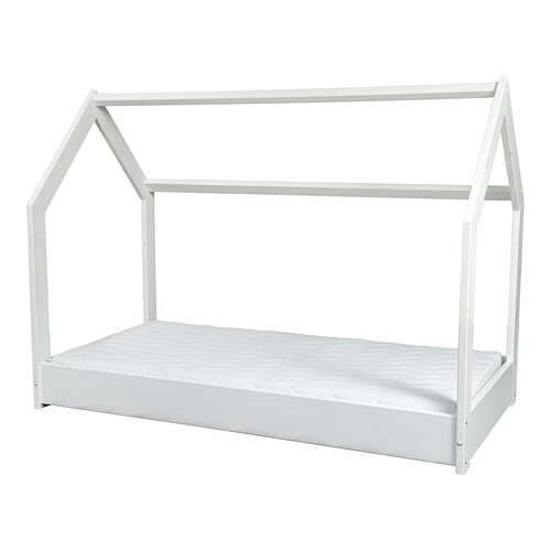 Velinda Ensemble matelas ECO+Lit maison cabane 160x80cm blanc